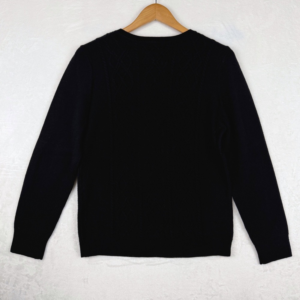 Talbots Womens Black Lambswool Blend Cable Knit Shoulder Button Sweater Large - Picture 3 of 7